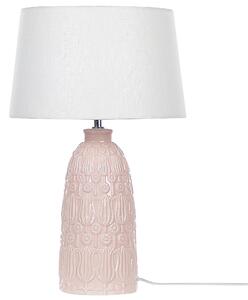 Bordslampa Rosa Keramik Utsmyckas Bas Vit Tygskärm Boho Rustik Design Hembelysning Beliani