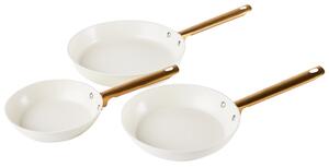Set med 3 Stekpannor Off-White Aluminium Keramisk Beläggning Non-Stick med Handtag 3 Storlekar Beliani
