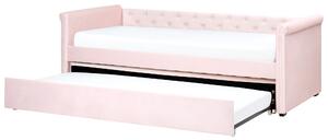 Bäddsoffa Pastellrosa Sammetsklädsel Liten Enkelsäng Storlek 80 x 200 cm Gäst Underbädd Knappar Beliani