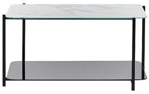 Soffbord Vit och Svart Stål Glas 77 x 47 cm Rektangulär Marmor Effekt Härdad Glasskiva Glam Modern Beliani