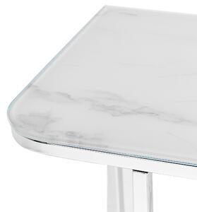 Konsolbord Vit Silver Härdat Glas Stål 100 x 33 cm Marmor Effekt Glam Modern Vardagsrum Sovrum Hall Beliani