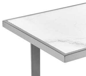 Konsolbord Vit Silver Härdat Glas Stål 120 x 40 cm Marmor Effekt Glam Modern Vardagsrum Sovrum Hall Beliani