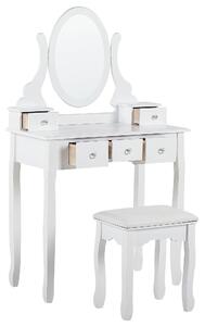 Sminkbord Vit MDF Massiv trä 140 x 80 cm 5 Lådor Vardagsrum Möbler Glam Design Sovrum Beliani