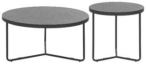 Set med 2 soffbord Betongeffekt med svarta metallben, runda medelstora och stora vardagsrumsmöbler Beliani