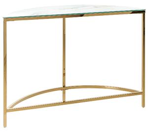Konsolbord Vit med Guld Härdat Glas Rostfritt Stål 111 x 36 cm Halvmåne Glam Modern Vardagsrum Sovrum Hall Beliani