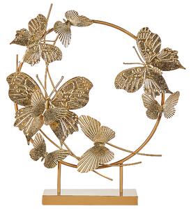 Dekorativ Figur Guld Järn 48 cm Staty med Fjärilar på Ställ Statyett Ornament Dekor Tillbehör Beliani