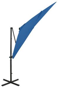 Frihängande parasoll med stång och LED azurblå 250 cm