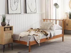 Enkelsäng Ljus Furuträ 90 x 200 cm med Sänggavel och Lamellbas Minimalistisk Rustik Stil Beliani