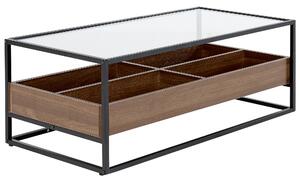 Soffbord Mörk Trä med Svart Glasskiva Metallram Förvaringsfunktion Rektangulär Modern Design Beliani