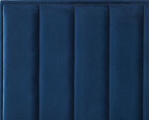 Sovrumsset Marinblå Sammet Stoppad Dubbelsäng med Förvaring 140 x 200 cm 2 Sängbord Beliani