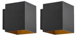 Set med 2 design vägglampor svart och guld fyrkantig - Sola