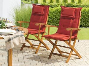 Trädgårdsstol 2 st Ljust Akaciaträ med Terrakotta Dynor Hopfällbara Rustik Design Beliani