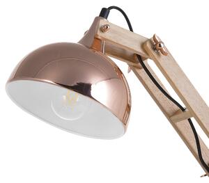 Bordslampa Koppar Trä Justerbar Arm Lampskärm i Metall Modern Glans Beliani