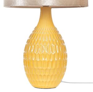 Bordslampa Gul Keramik 54 cm Retro Nattljusskärm Präglad Blank Sovrum Vardagsrum Beliani