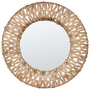 Väggmonterad Spegel Natur Rund Dekorativ Boho Stil Beliani