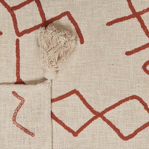 Filt Beige och Röd Bomull 130 x 180 cm Handgjord Brodering Sängöverkast Mysig Blommönster med Tofsar Beliani