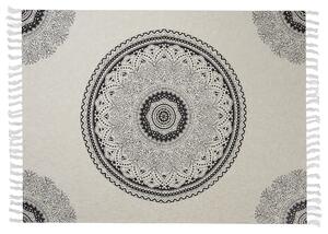 Filt Beige och Svart Bomull 130 x 180 cm Sängöverkast Mandala Mönster Tryck Mysig Blommig Beliani