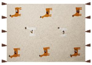 Filt Beige och Orange Bomull 130 x 180 cm Handgjord broderi Säng Säng Mysig Lama-mönster med tofsar Beliani
