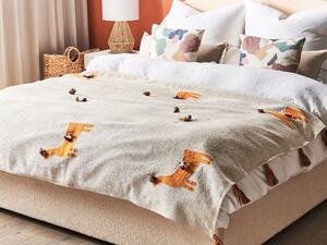 Filt Beige och Orange Bomull 130 x 180 cm Handgjord broderi Säng Säng Mysig Lama-mönster med tofsar Beliani