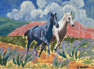 Illustration Two horses, Eleanor Baker, (40 x 30 cm)