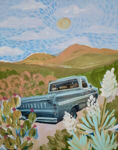 Illustration Chevrolet on the road, Eleanor Baker, (30 x 40 cm)