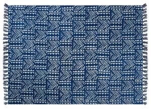 Bomullsfilt Marinblå 130 x 180 cm Sängöverkast Geometriskt Mönster Afrikanskt Tryck Sovrum Vardagsrum Beliani