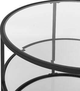 Soffbord Svart Härdat Glas Järn 70 cm med Speglad Hylla Modern Vardagsrum Möbler Beliani