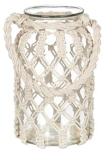 Lykta Off-White Glas 28 x 18 cm Makrame Rep Handtag Burkform Boho Beliani