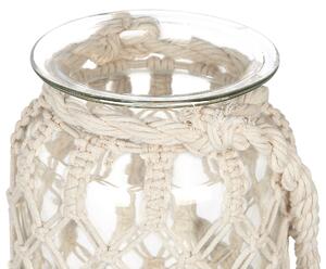 Lykta Off-White Glas 28 x 18 cm Makrame Rep Handtag Burkform Boho Beliani