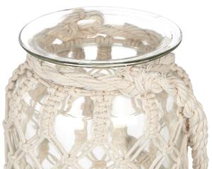 Lykta Off-White Glas 32 cm Makrame Rep Handtag Burkform Boho Beliani