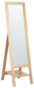 Stående Spegel Ljus Träram 40 x 145 cm med Hylla Modern Design Inramad Helkropp Beliani