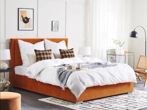 Dubbelsäng med Förvaring Orange Sammetsklädsel 160 x 200 cm Modern Design Stoppad Sänggavel Ottoman Beliani