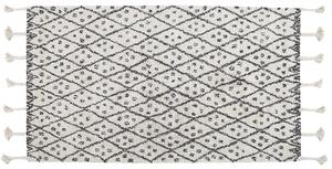 Matta Off-White Svart Bomull 80 x 150 cm Geometriskt Mönster Runor Stam Tofsar Orientalisk Beliani