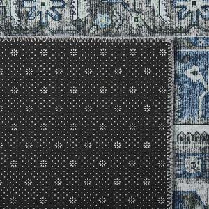 Löparmatta Grå och Blå Polyester 70 x 200 cm Orientalisk Sliten Vardagsrum Sovrum Dekorationer Beliani
