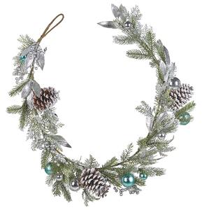 Julgirland Grön Silver Syntetmaterial 150 cm Konstgjord med dekorationer Frostade Beliani