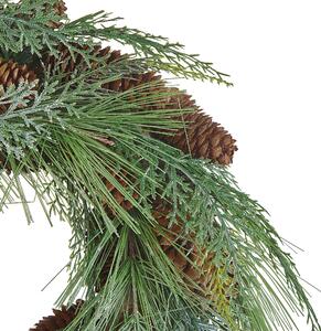 Julkrans Grön Syntetiskt Material 34 cm Tallkottar Snö Traditionell Design Rund Beliani
