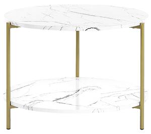 Soffbord Vit med guld MDF Järn ⌀ 50 cm med hylla Metallben Modern Glam Vardagsrum Beliani