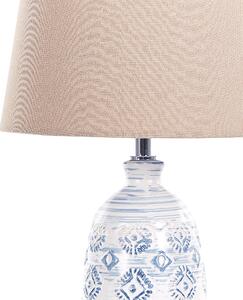 Bordslampa Vit och Blå Keramik Tyg Skärm Ambient Lighting Sängbordslampa Beliani