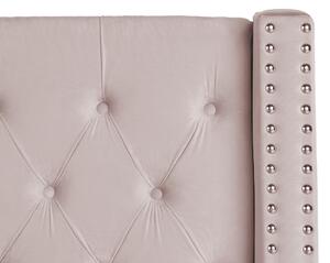 Dubbelsäng Sängram Ribbor Rosa Sammet Tuftad Huvudgavel 160 x 200 cm Glam Design Beliani