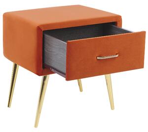 Nattduksbord Orange Sammet 1 Låda Minimalistisk Design Retro Vintage Sovrumsmöbler Beliani