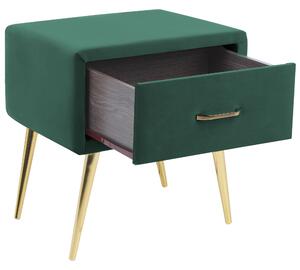 Nattduksbord Grön Sammet 1 Låda Minimalistisk Design Retro Vintage Sovrumsmöbler Beliani