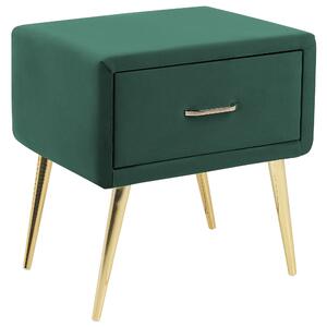 Nattduksbord Grön Sammet 1 Låda Minimalistisk Design Retro Vintage Sovrumsmöbler Beliani