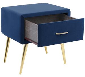 Nattduksbord Mörkblå Sammet 1 Låda Minimalistisk Design Retro Vintage Sovrumsmöbler Beliani