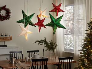 Set med 2 Adventsstjärnor Vit Glittrigt Papper 45 cm Hängande LED Jul Heminredning Högtidlig Traditionell Beliani