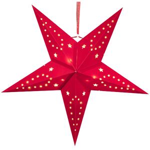 Set med 2 Adventsstjärnor Röd Sammetspapper 45 cm Hängande LED Jul Heminredning Högtidlig Traditionell Beliani