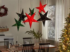 Set med 2 Adventsstjärnor Svart Sammetspapper 60 cm Hängande LED Jul Heminredning Högtidlig Traditionell Beliani