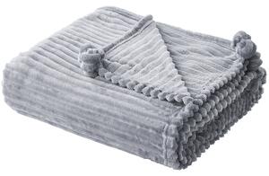Filt Grå Polyester 150 x 200 cm Ribbad struktur med Pom-Poms Sängkläder Beliani