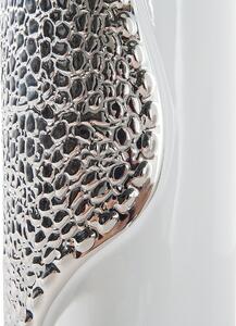Bordslampa Vit Silverporslin 52 cm Rund Lampskärm med Tvåfärgat Glamourmönster Beliani