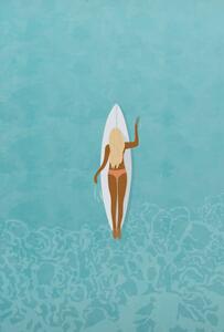 Illustration Surfer girl in bikini puddle out, LucidSurf