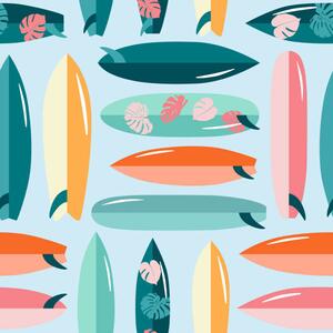 Illustration Surfboards with tropical leaves cartoon summer, Alina Beketova